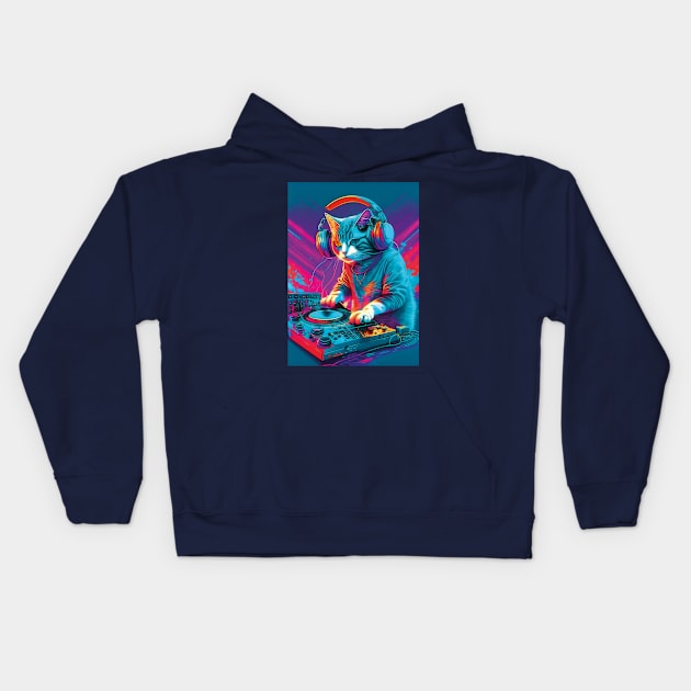 DJ Cat party Kids Hoodie by HarlinDesign